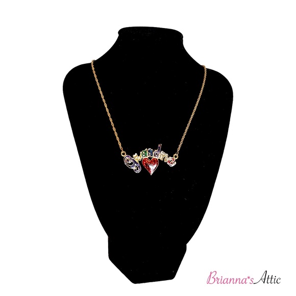 Spell out necklace for Grandma Gold Tone Sparkling Heart Lobster clasp 18" - Picture 1 of 9